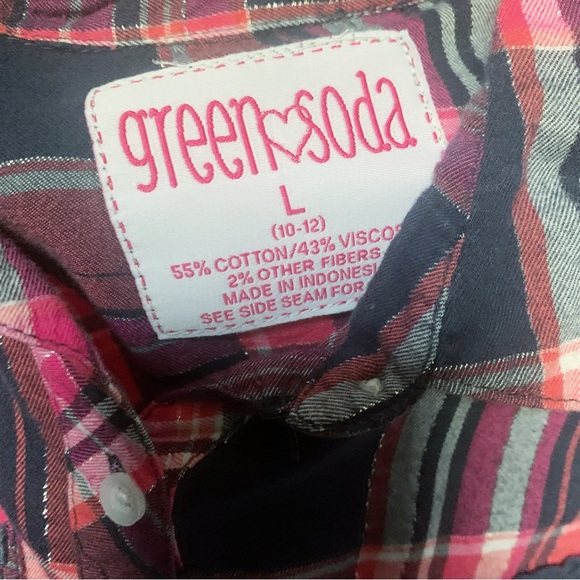 GREEN SODA Pink Navy Silver Plaid Flannel Button Down Shirt - Picture 3 of 3